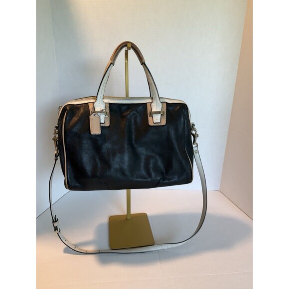 Coach Taylor F27027 Black Leather Spectator Satchel Shoulder Bag Cream Taupe - Picture 1 of 16